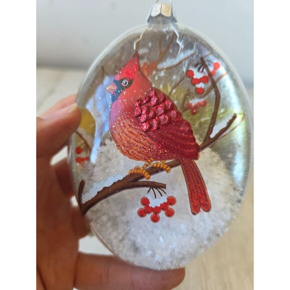 Glass Cardinal sparkle ornament‎ bird Xmas tree oval - Picture 2 of 8